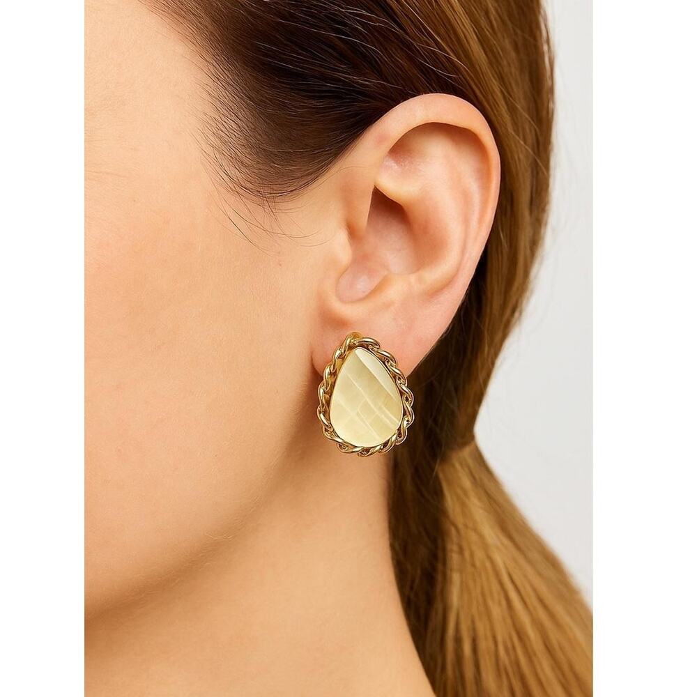 Gold Tone Teardrop Rope Stud Earrings Womens Post Back Yellow‎ Resin Quilted